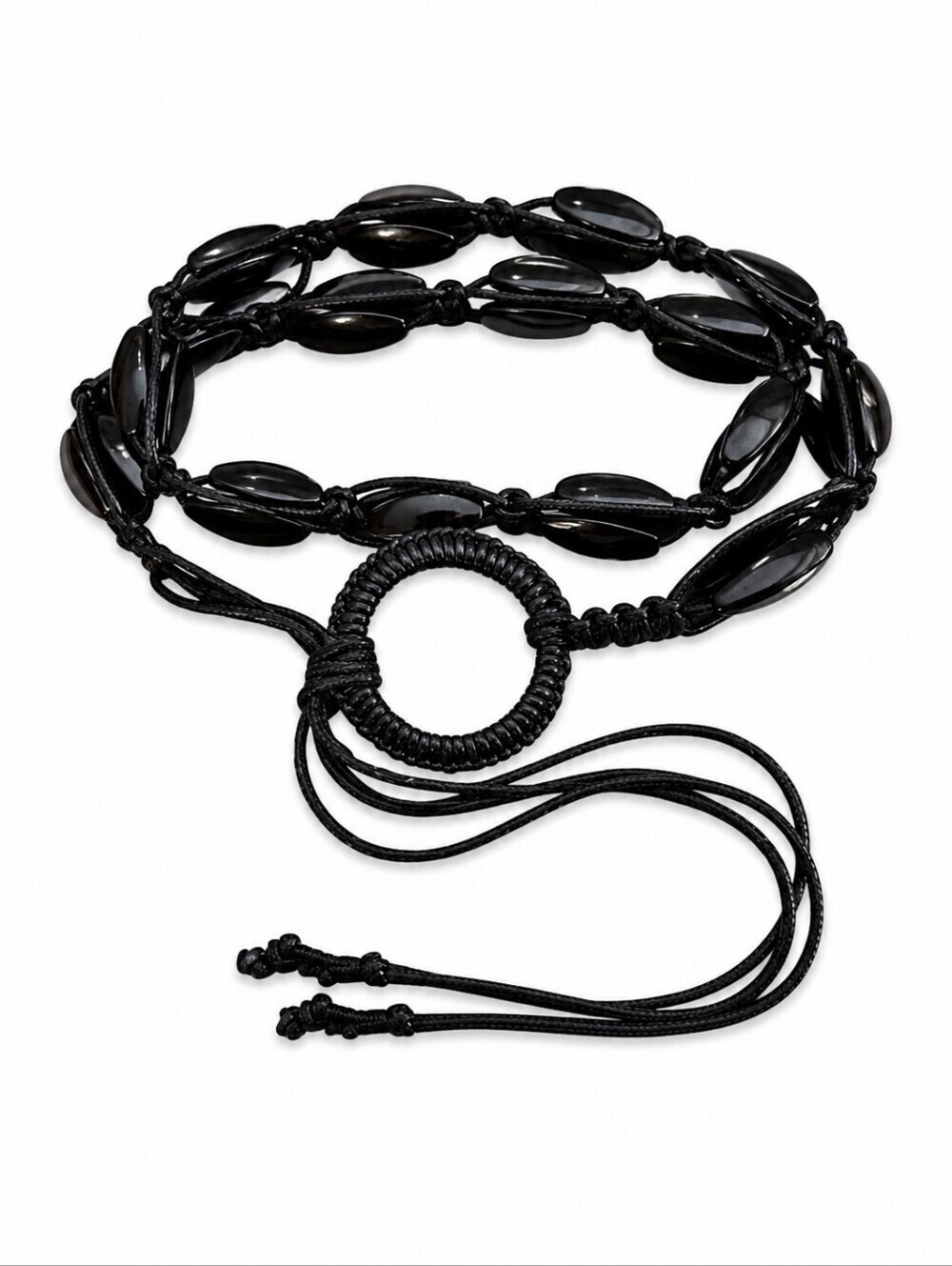 3/$30 Black Acrylic Beaded Macrame Belt